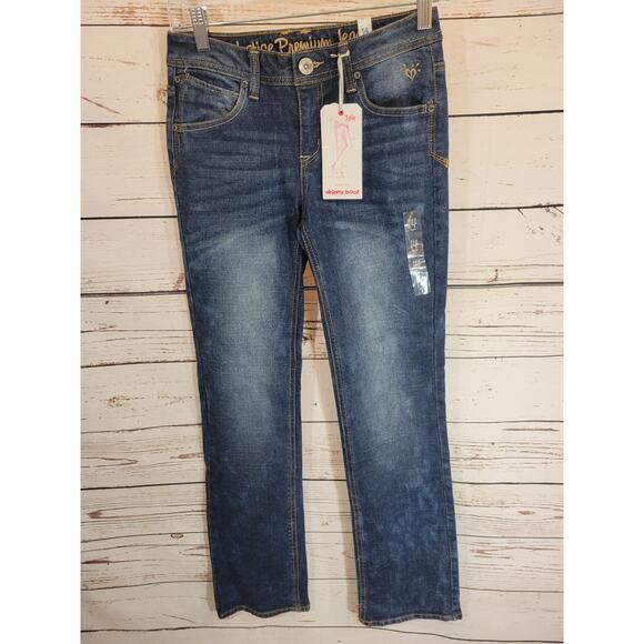 NWT Justice Blue Denim Simply Low Skinny Boot Jeans Junior Size 14R - Picture 1 of 10